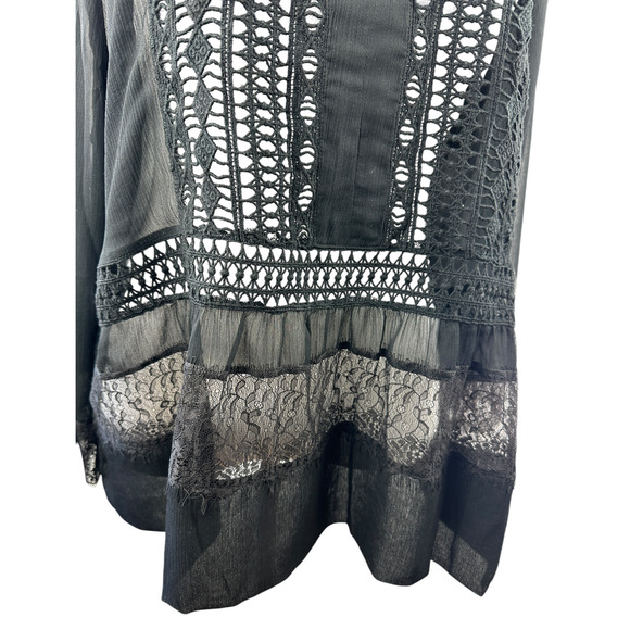 Chico's Sheer Black Lattice Lace Blouse Women's Top Size 4 US 20 22 - Picture 5 of 12